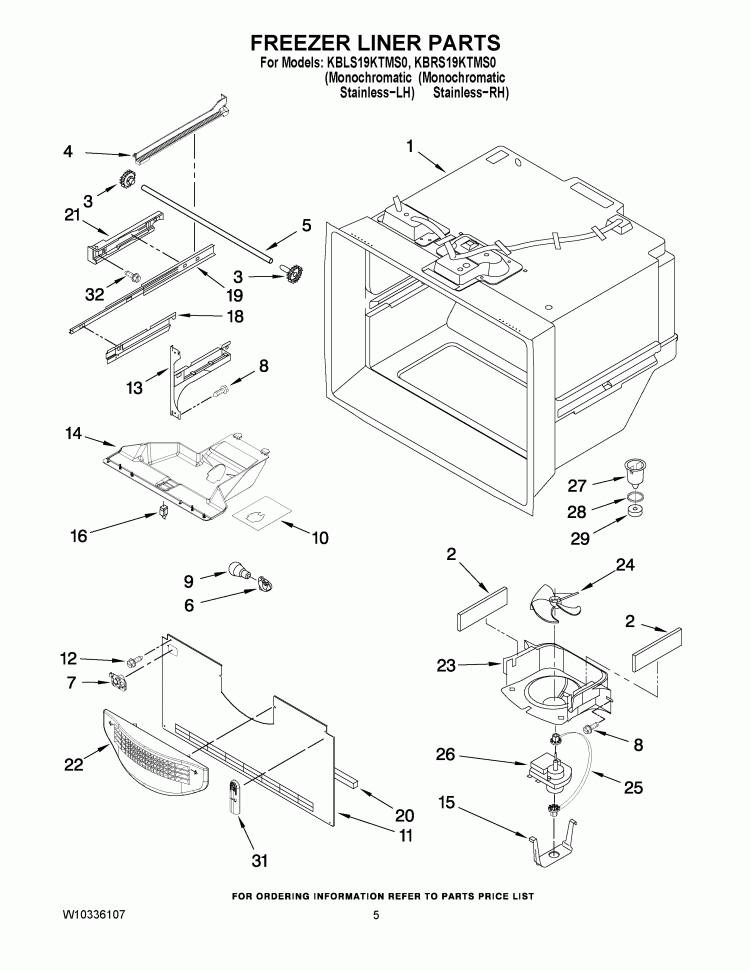 FREEZER LINER PARTS Diagram and Parts List for KBLS19KTMS0  KitchenAid Refrigerator
