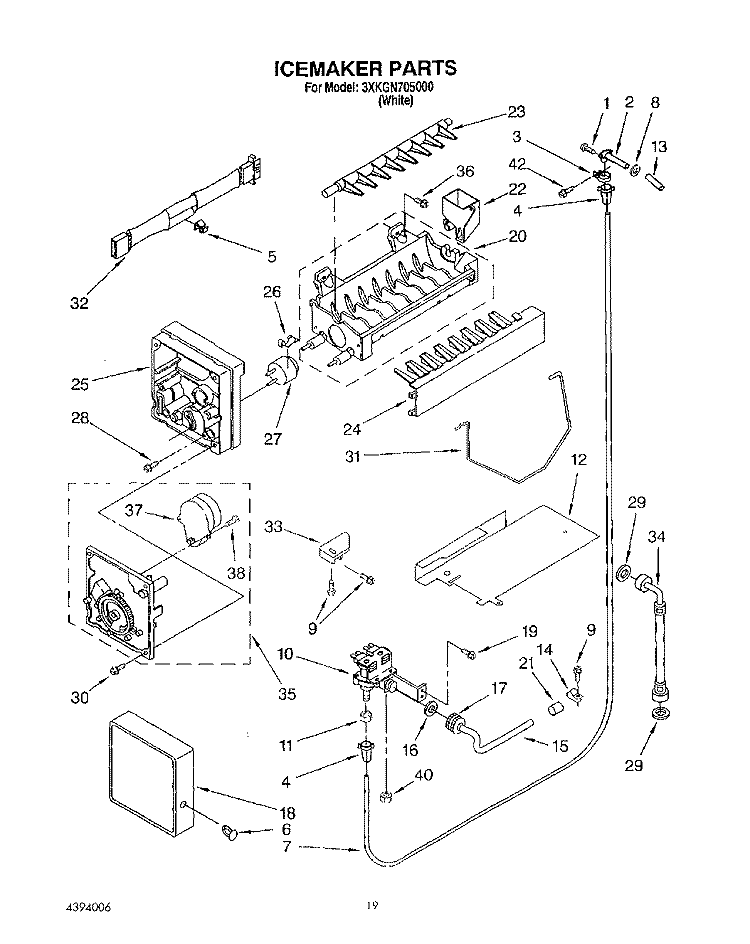 ICEMAKER Diagram and Parts List for 3XKGN705000  Whirlpool Refrigerator