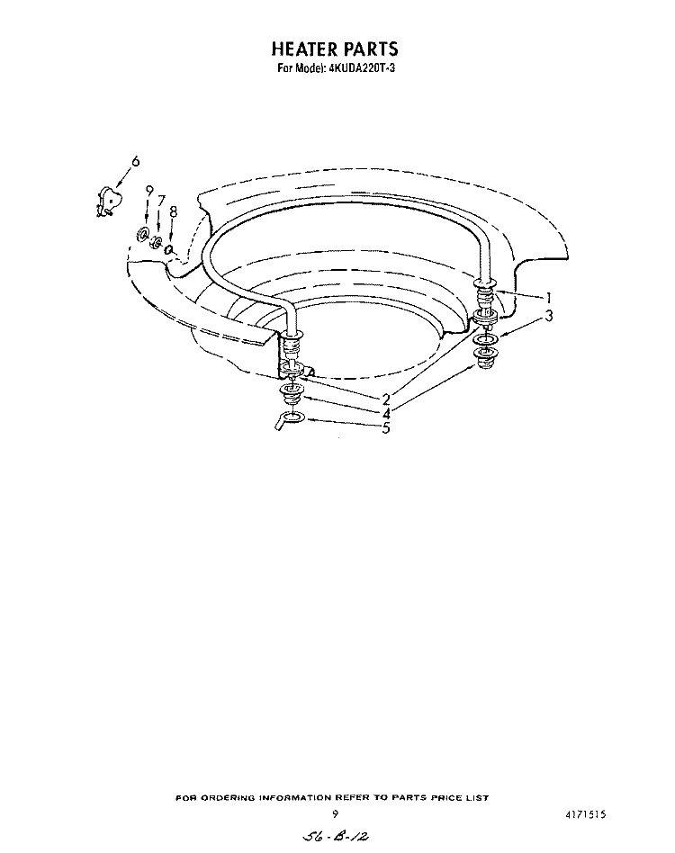 HEATER Diagram and Parts List for 4KUDA220T3  KitchenAid Dishwasher