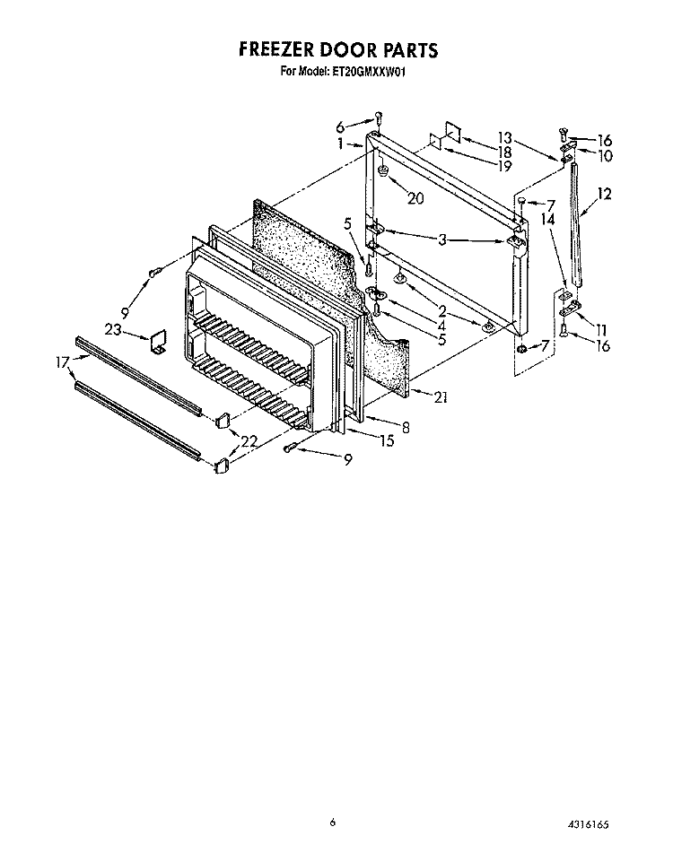 FREEZER DOOR Diagram and Parts List for ET20GMXXN01  Whirlpool Refrigerator
