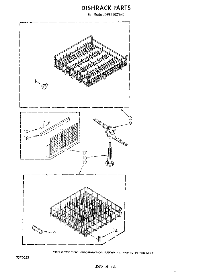 DISHRACK Diagram and Parts List for DP8350XVN0  Whirlpool Dishwasher