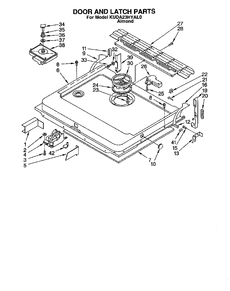 DOOR AND LATCH Diagram and Parts List for KUDA23HYAL0  KitchenAid Dishwasher