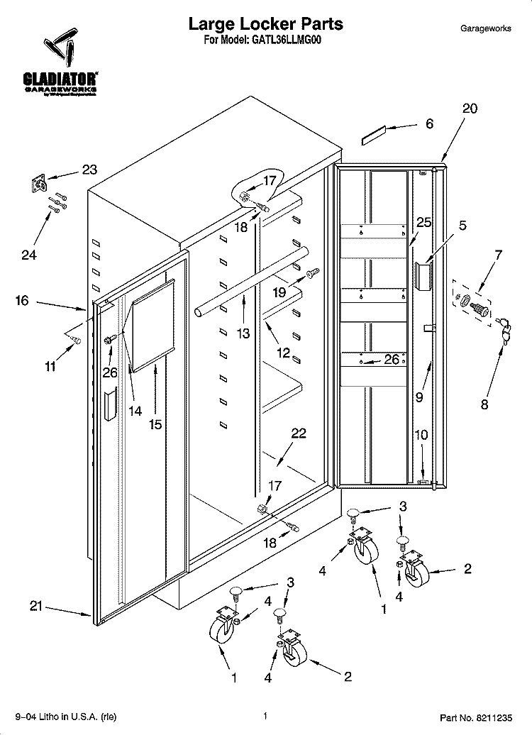 Large Locker Parts Diagram and Parts List for GATL36LLMG00  Whirlpool Cabinet