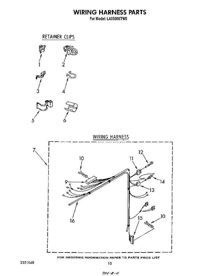 WIRING HARNESS Diagram and Parts List for LA5500XTG0  Whirlpool Washer