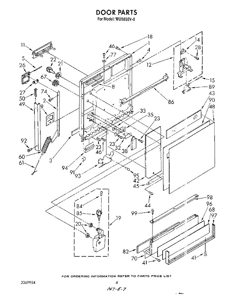 DOOR Diagram and Parts List for WU6850V0  Roper Dishwasher