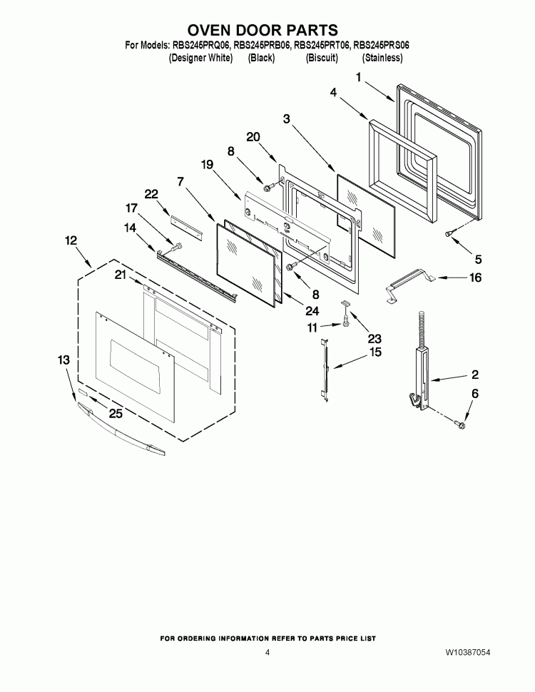 OVEN DOOR PARTS Diagram and Parts List for RBS245PRB06  Whirlpool Wall Oven