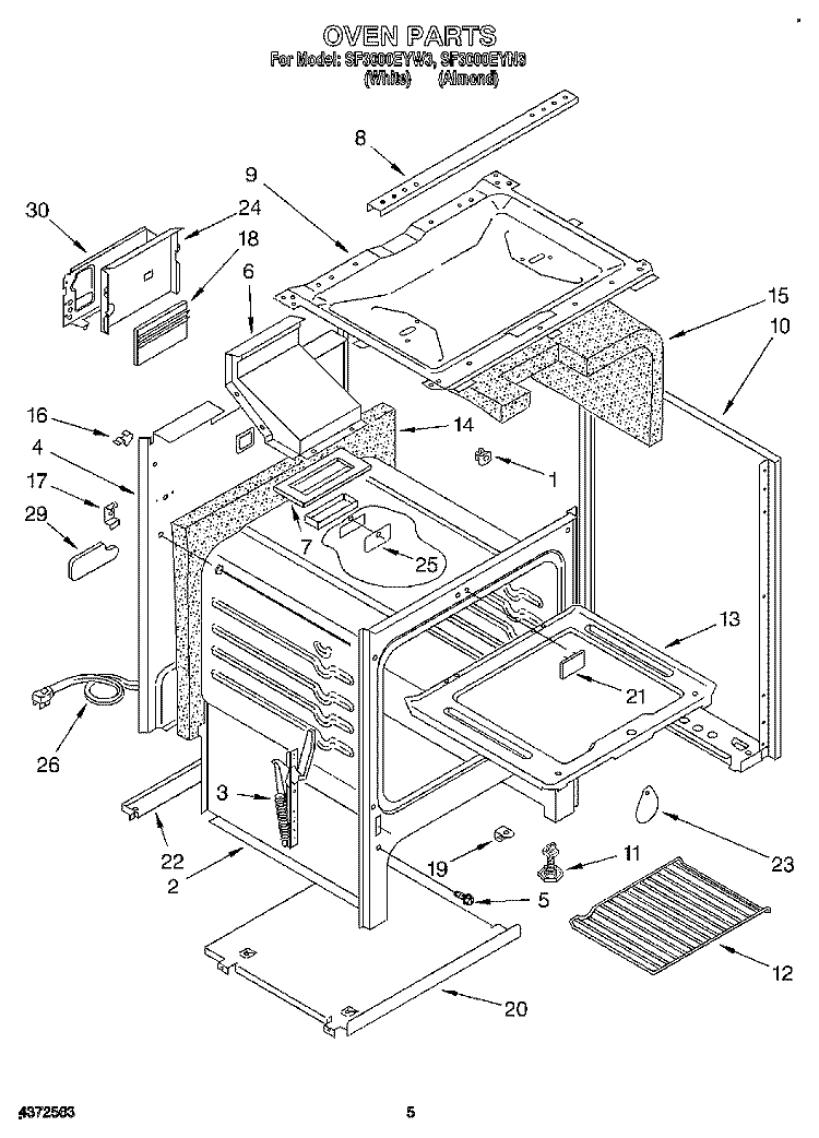 OVEN Diagram and Parts List for SF3000EYW3  Whirlpool Range
