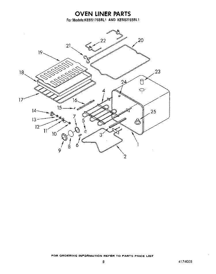 OVEN LINER Diagram and Parts List for KEBS276SBL1  KitchenAid Wall Oven