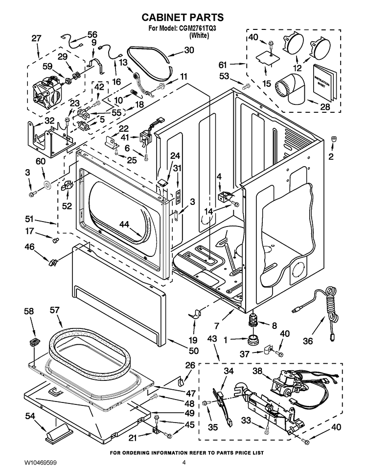 CABINET PARTS Diagram and Parts List for CGM2761TQ3  Whirlpool Dryer