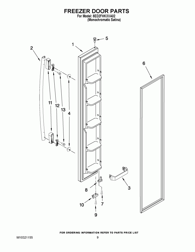 FREEZER DOOR PARTS Diagram and Parts List for 8ED2FHKXVA02  Whirlpool Refrigerator