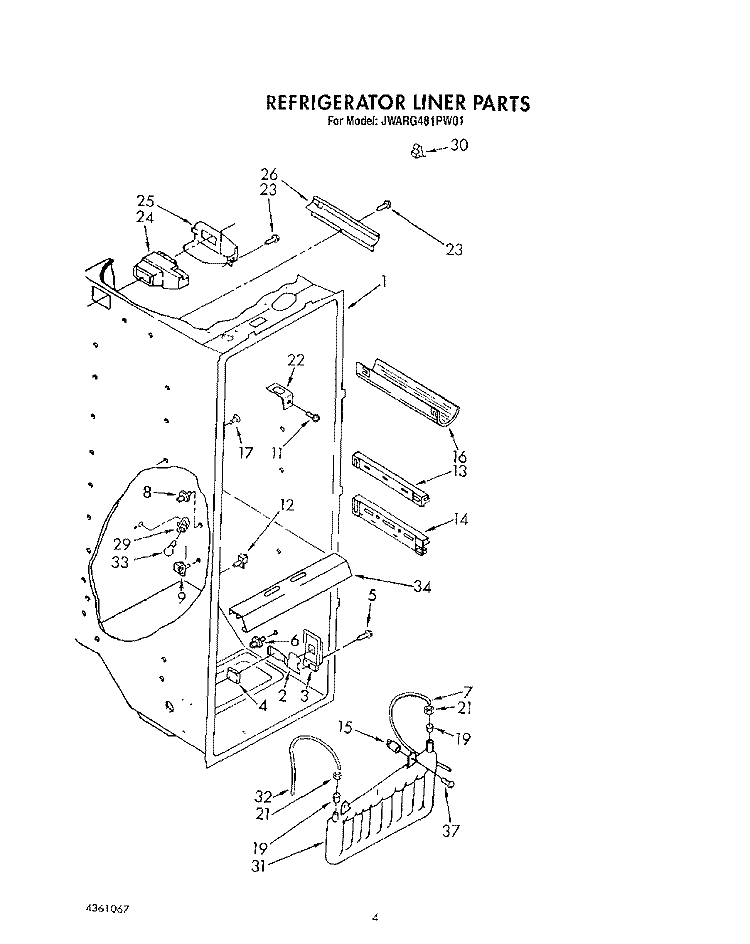 REFRIGERATOR LINER Diagram and Parts List for JWARG481PW01  Whirlpool Refrigerator