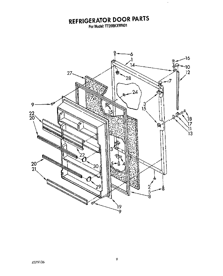REFRIGERATOR DOOR, LIT/OPTIONAL Diagram and Parts List for TT20BKXWW01  Whirlpool Refrigerator