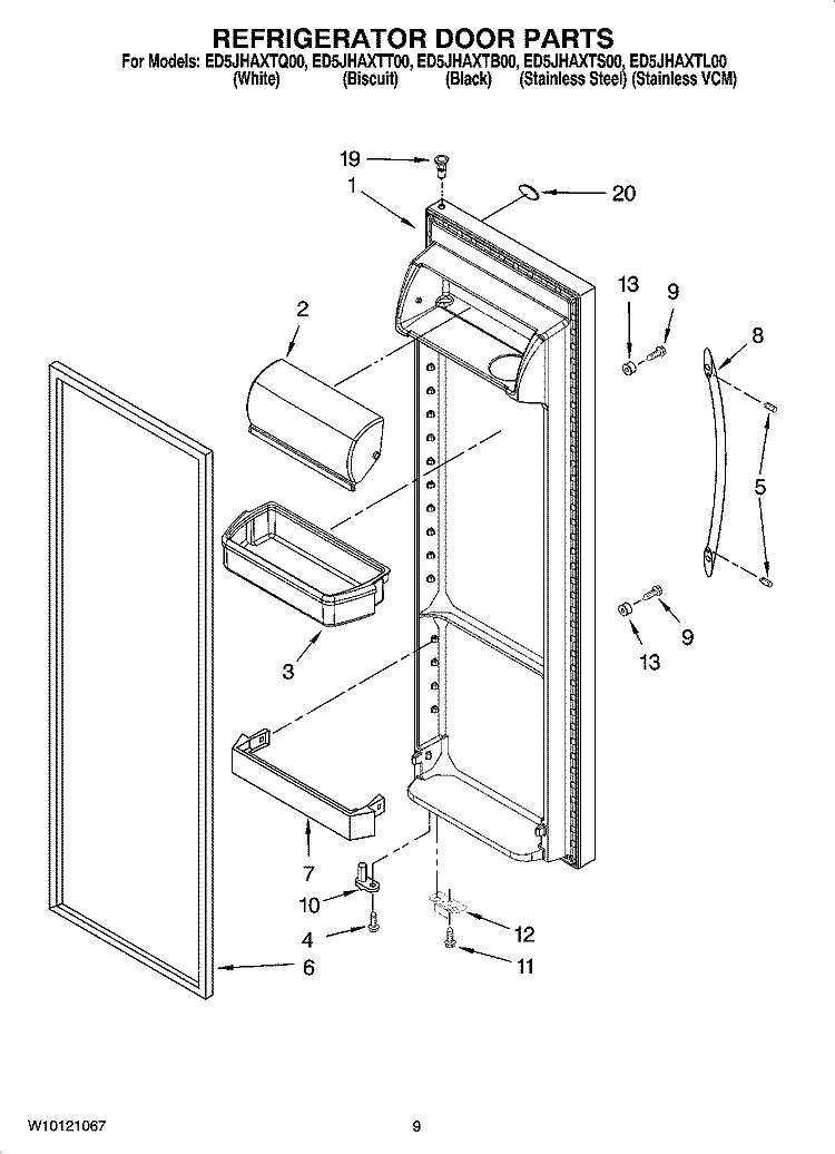 REFRIGERATOR DOOR PARTS Diagram and Parts List for ED5JHAXTB00  Whirlpool Refrigerator