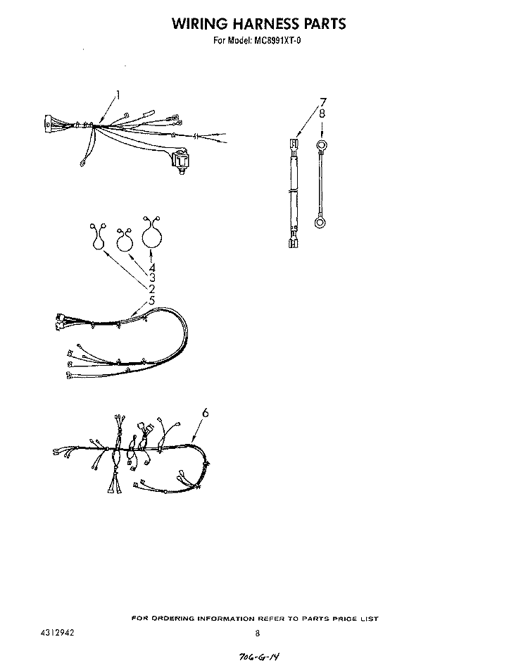 WIRING HARNESS Diagram and Parts List for MC8991XT0  Whirlpool Microwave