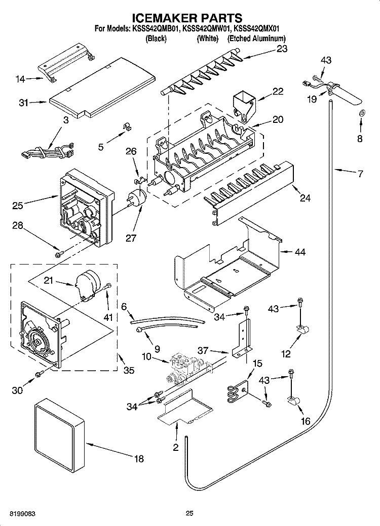 ICEMAKER PARTS Diagram and Parts List for KSSS42QMX01  KitchenAid Refrigerator