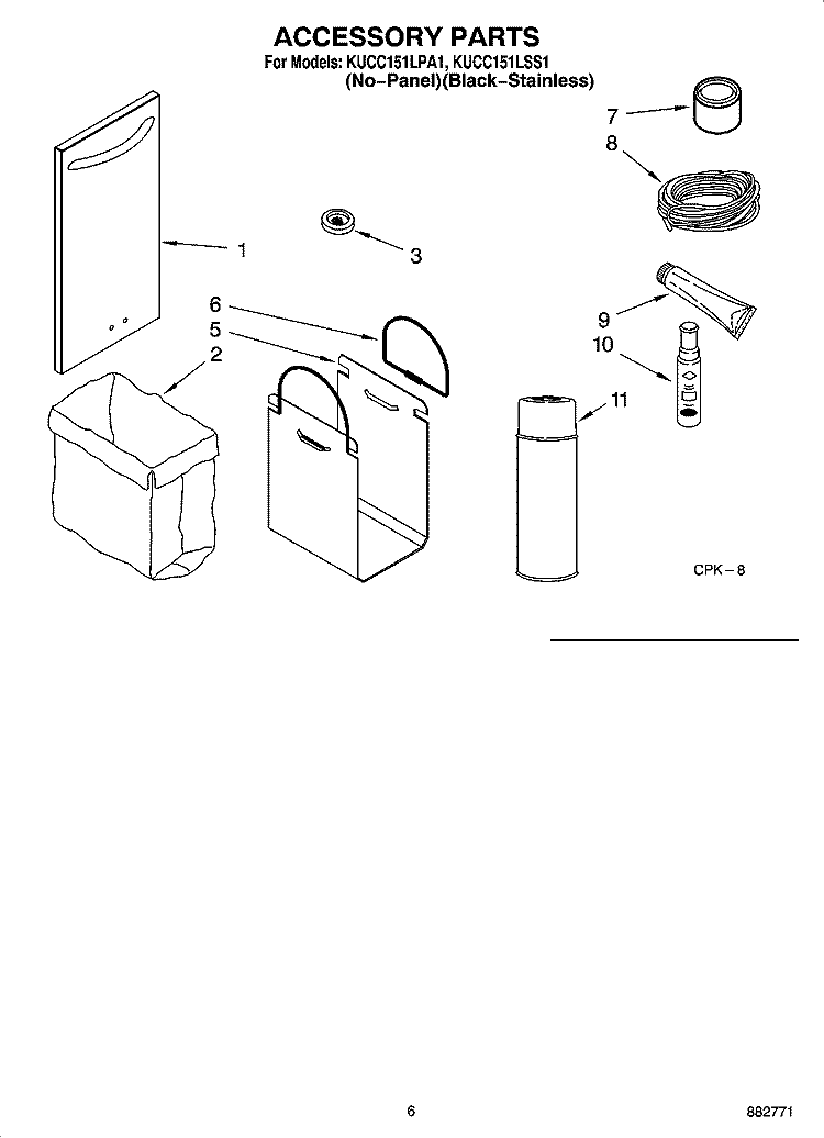 ACCESSORY PARTS Diagram and Parts List for KUCC151LSS1  KitchenAid Trash Compactor