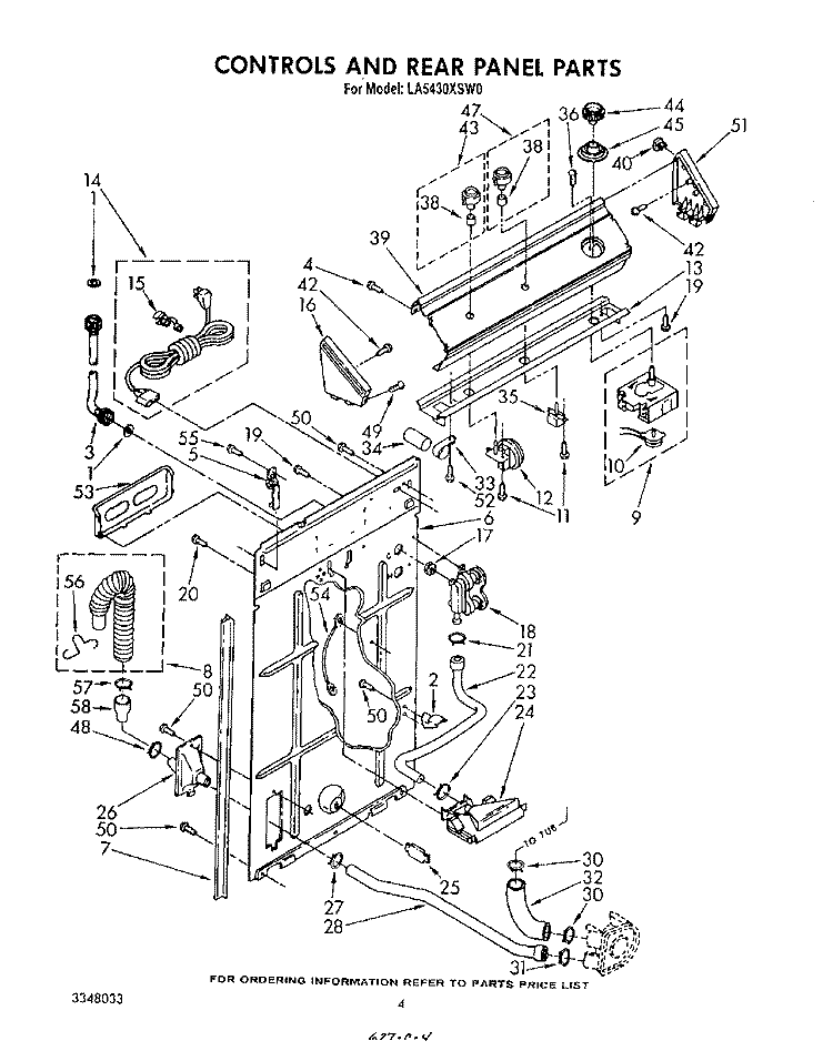 CONTROLS AND REAR PANEL Diagram and Parts List for LA5430XSW0  Whirlpool Washer