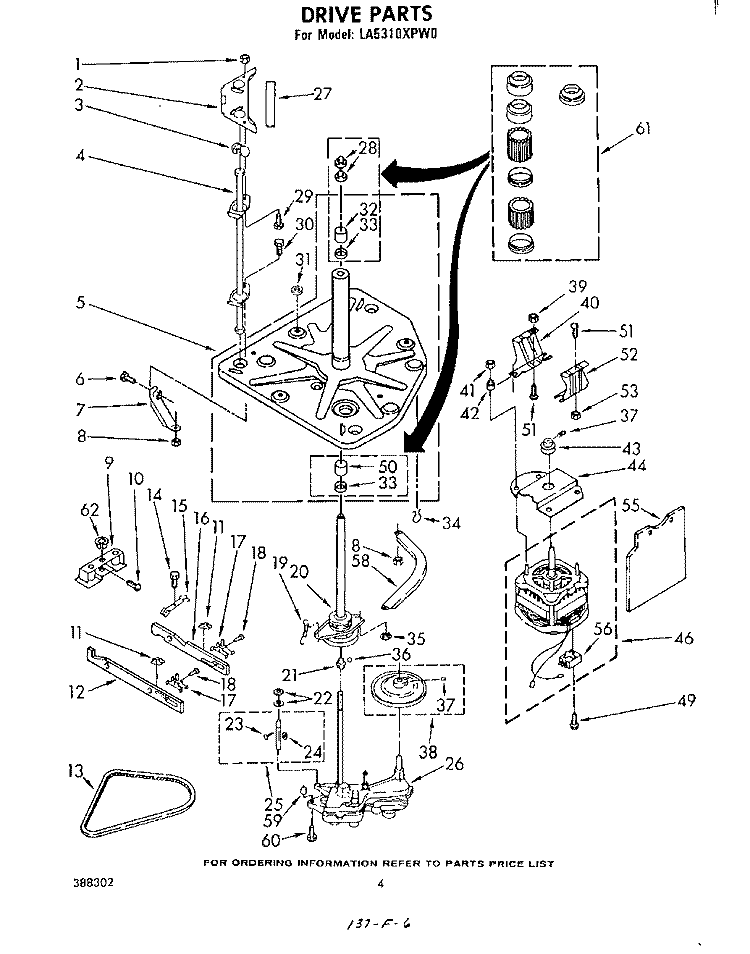 DRIVE Diagram and Parts List for LA5310XPW0  Whirlpool Washer