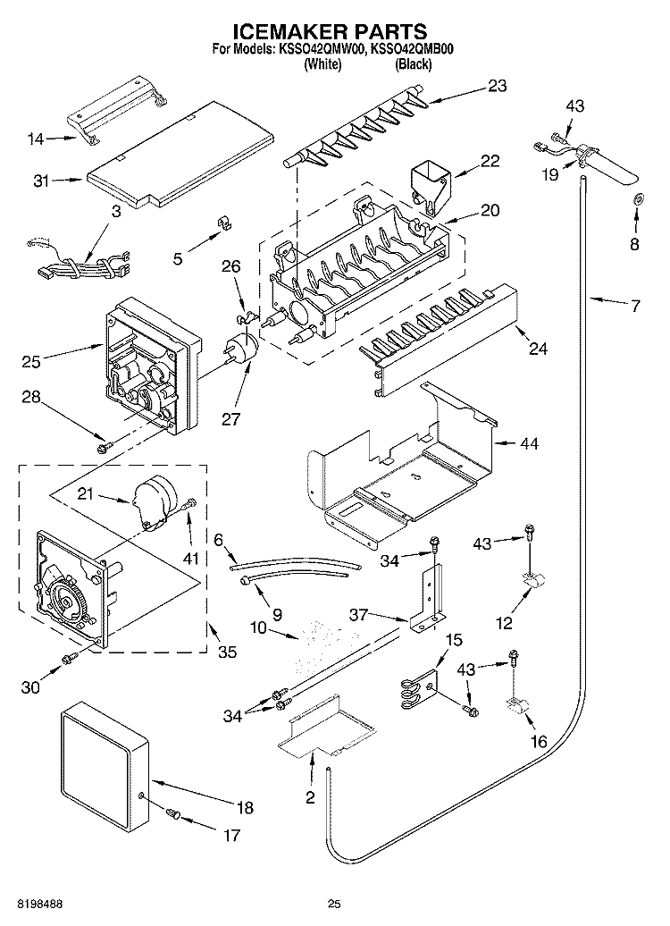 ICEMAKER PARTS Diagram and Parts List for KSSO42QMW00  KitchenAid Refrigerator