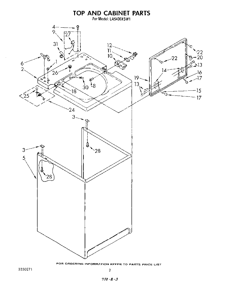 TOP AND CABINET , LITERATURE AND OPTIONAL Diagram and Parts List for LA5430XSW1  Whirlpool Washer