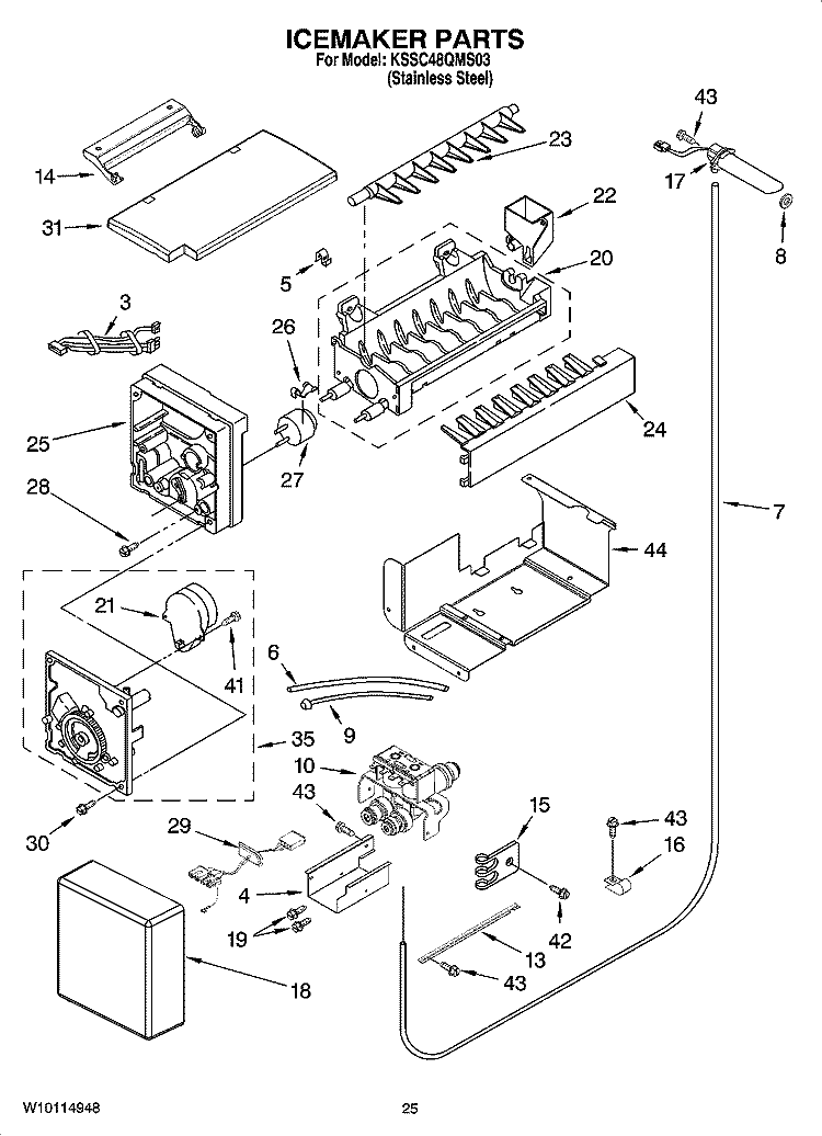 ICEMAKER PARTS Diagram and Parts List for KSSC48QMS03  KitchenAid Refrigerator