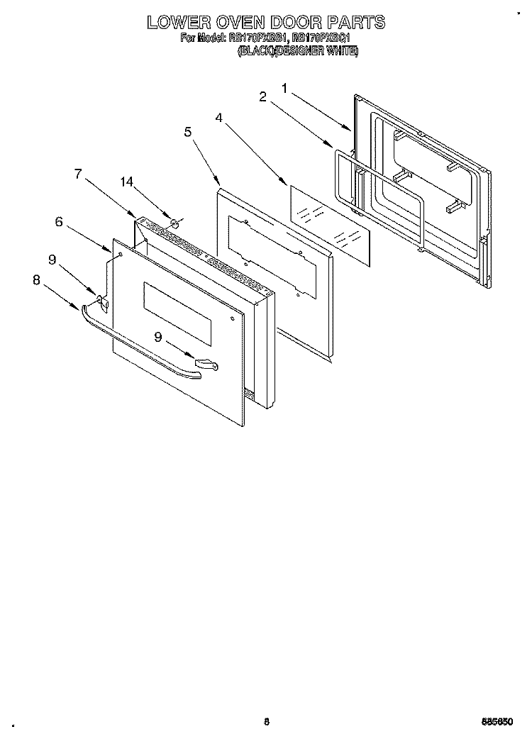 LOWER OVEN DOOR Diagram and Parts List for RB170PXBB1  Whirlpool Wall Oven