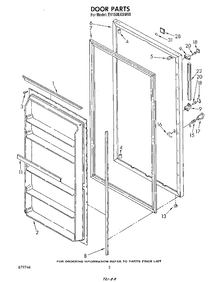DOOR, LIT/OPTIONAL Diagram and Parts List for EV150EXSW00  Whirlpool Freezer