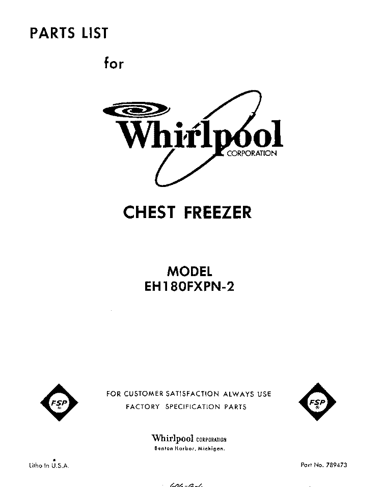 SECTION Diagram and Parts List for EH180FXPN2  Whirlpool Freezer