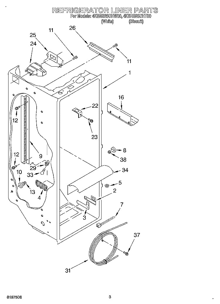 REFRIGERATOR LINER Diagram and Parts List for 4KSRS25CHT00  KitchenAid Refrigerator