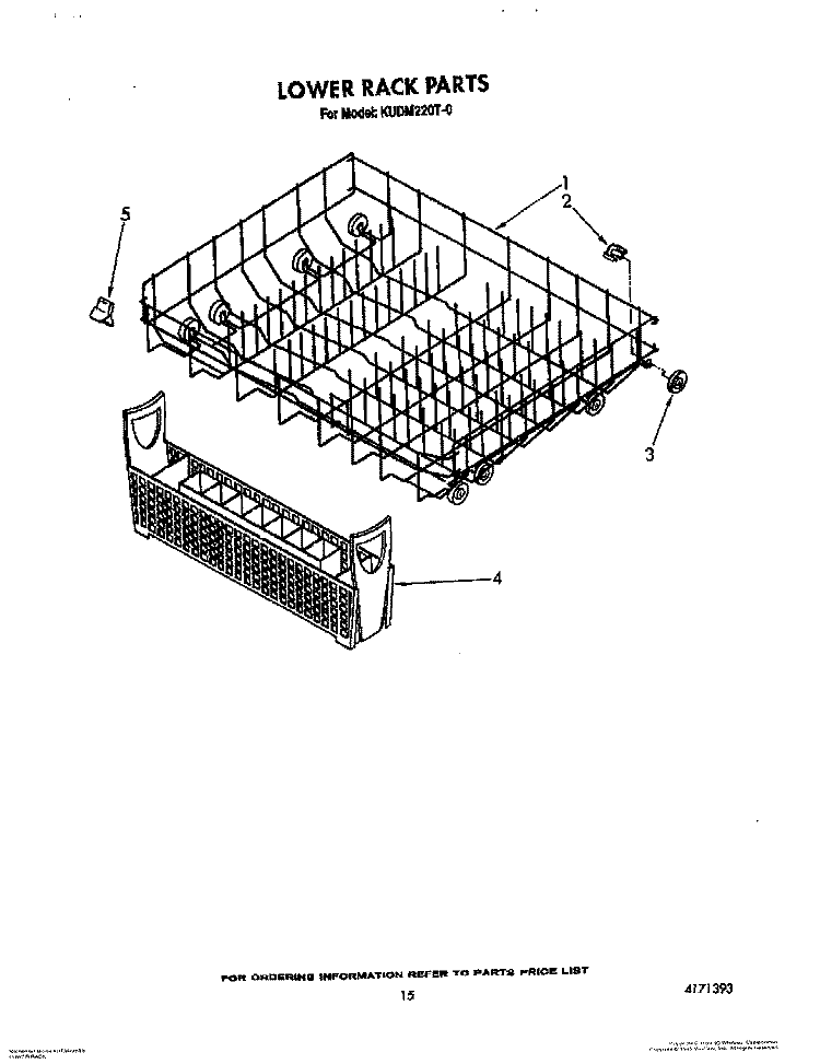 LOWER RACK Diagram and Parts List for KUDM220T0  KitchenAid Dishwasher