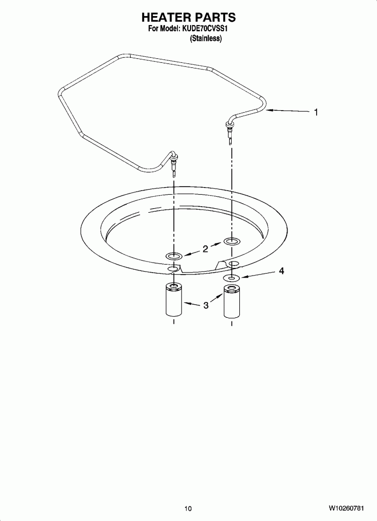 HEATER PARTS Diagram and Parts List for KUDE70CVSS1  KitchenAid Dishwasher