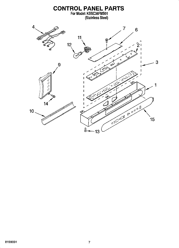 CONTROL PANEL PARTS Diagram and Parts List for KSSC36FMS01  KitchenAid Refrigerator
