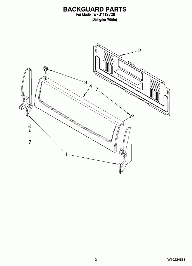 BACKGUARD PARTS Diagram and Parts List for WFG111SVQ0  Whirlpool Range