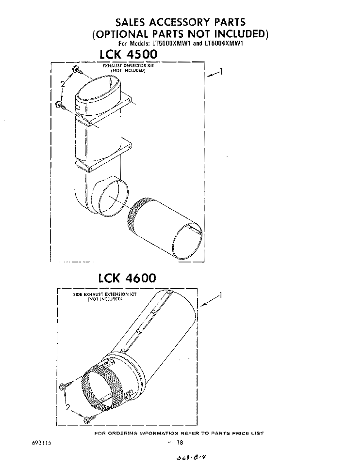 SALES ACCESSORY LCK 4500 , SALES AC Diagram and Parts List for LT5000XMW1  Whirlpool Washer Dryer Combo