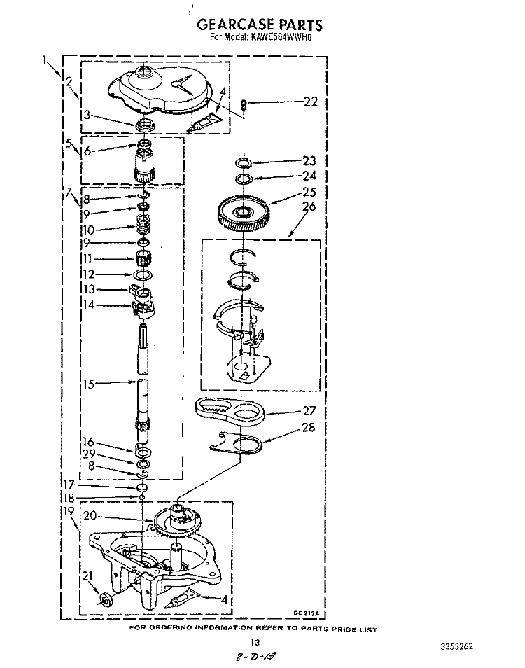 GEARCASE Diagram and Parts List for KAWE564WAL0  KitchenAid Washer