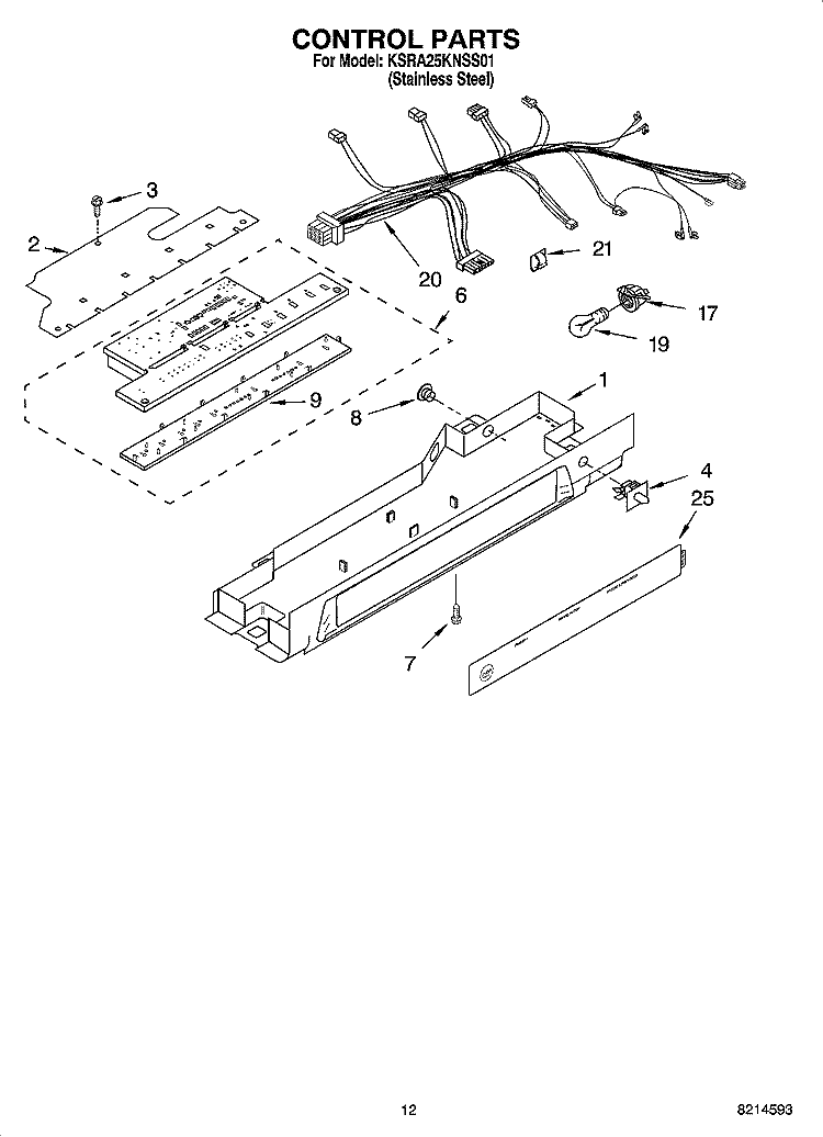 CONTROL PARTS Diagram and Parts List for KSRA25KNSS01  KitchenAid Refrigerator