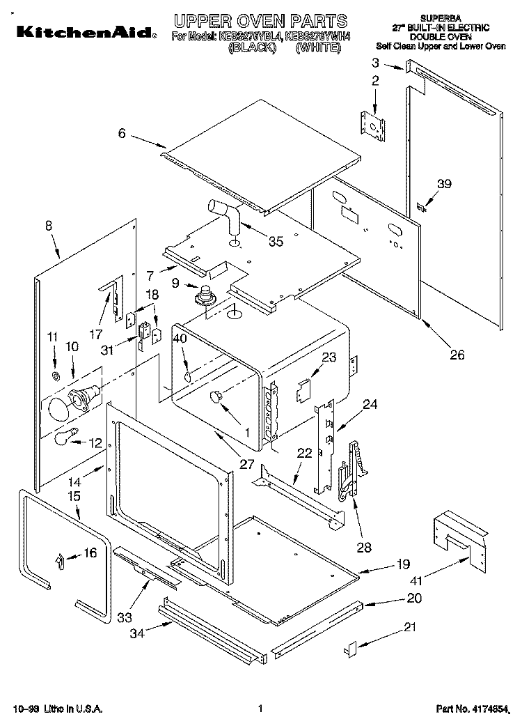 UPPER OVEN, OPTIONAL Diagram and Parts List for KEBS276YBL4  KitchenAid Wall Oven