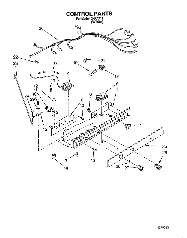 CONTROL Diagram and Parts List for 3XRA711  Whirlpool Refrigerator