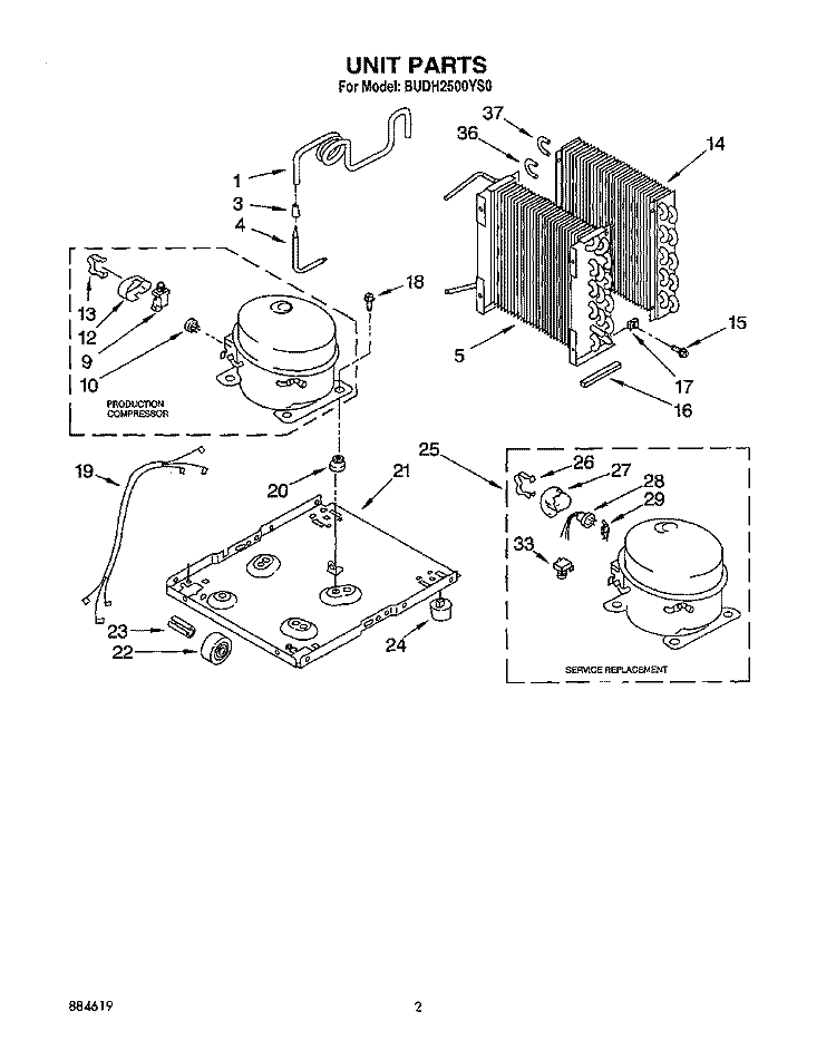 SECTION Diagram and Parts List for BUDH2500YS0  Whirlpool Dehumidifier