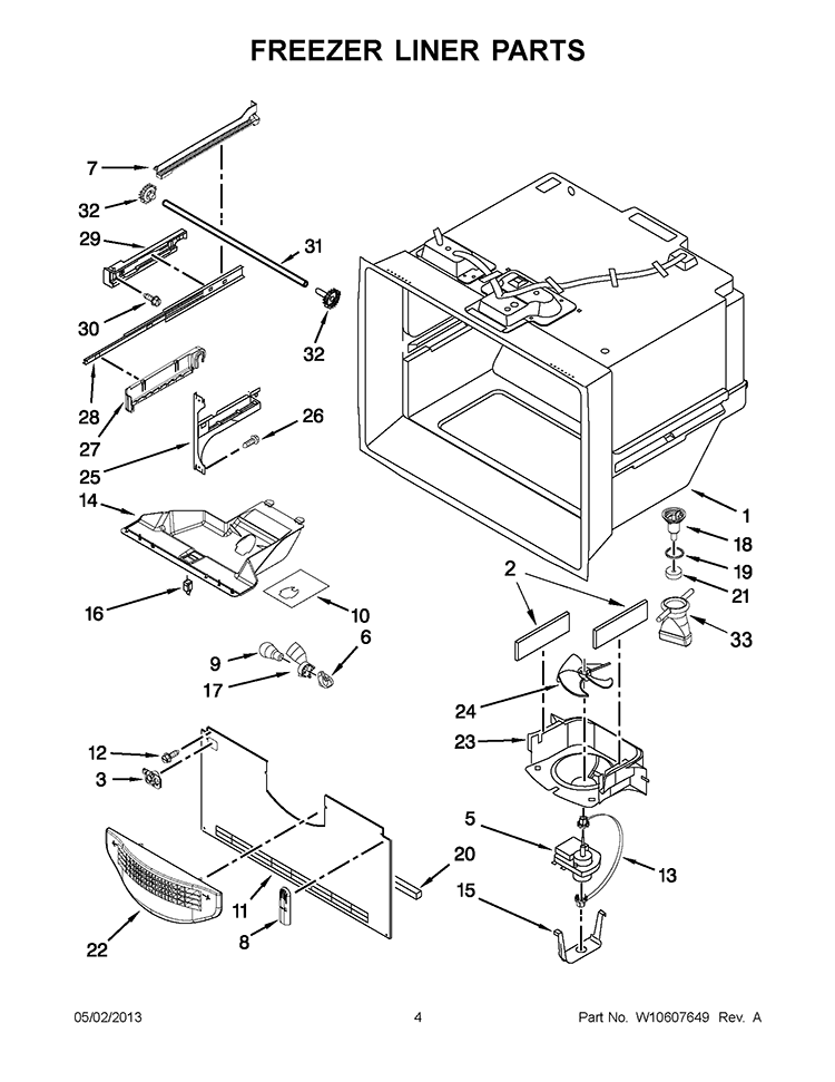FREEZER LINER PARTS Diagram and Parts List for 5KRFX9000M00  KitchenAid Refrigerator