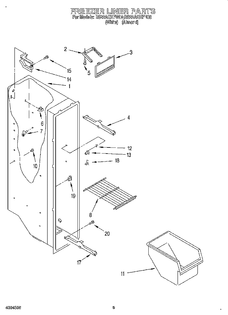 FREEZER LINER Diagram and Parts List for RS22AQXFW00  Roper Refrigerator