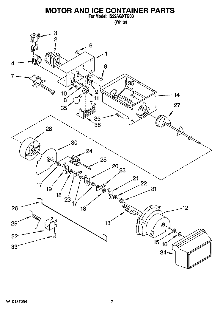 MOTOR AND ICE CONTAINER PARTS Diagram and Parts List for IS22AGXTQ00  Inglis Refrigerator