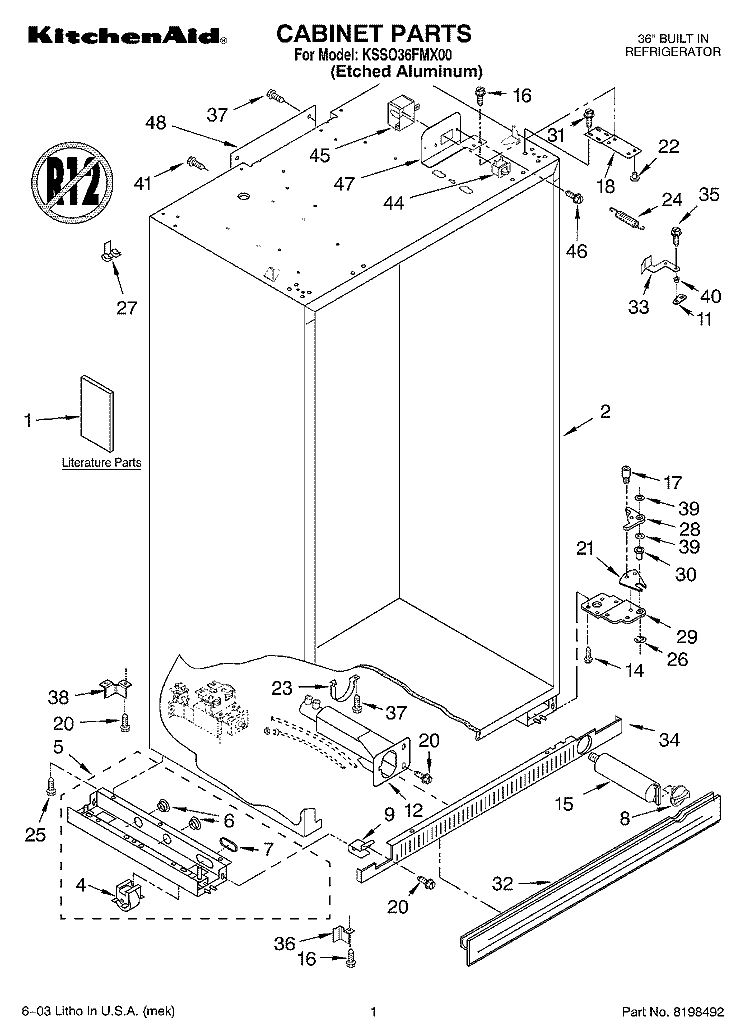 CABINET PARTS Diagram and Parts List for KSSO36FMX00  KitchenAid Refrigerator