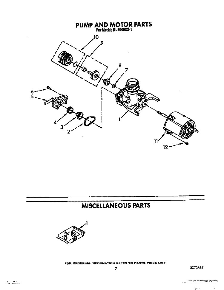 PUMP AND MOTOR, MISCELLANEOUS Diagram and Parts List for DU8000XX1  Whirlpool Dishwasher