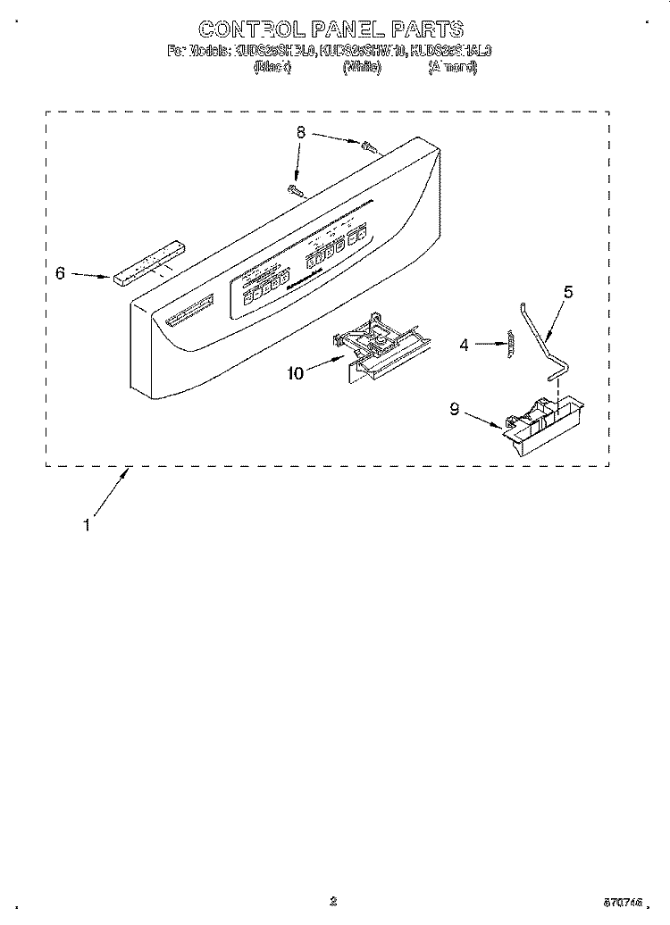 CONTROL PANEL Diagram and Parts List for KUDS25SHWH0  KitchenAid Dishwasher