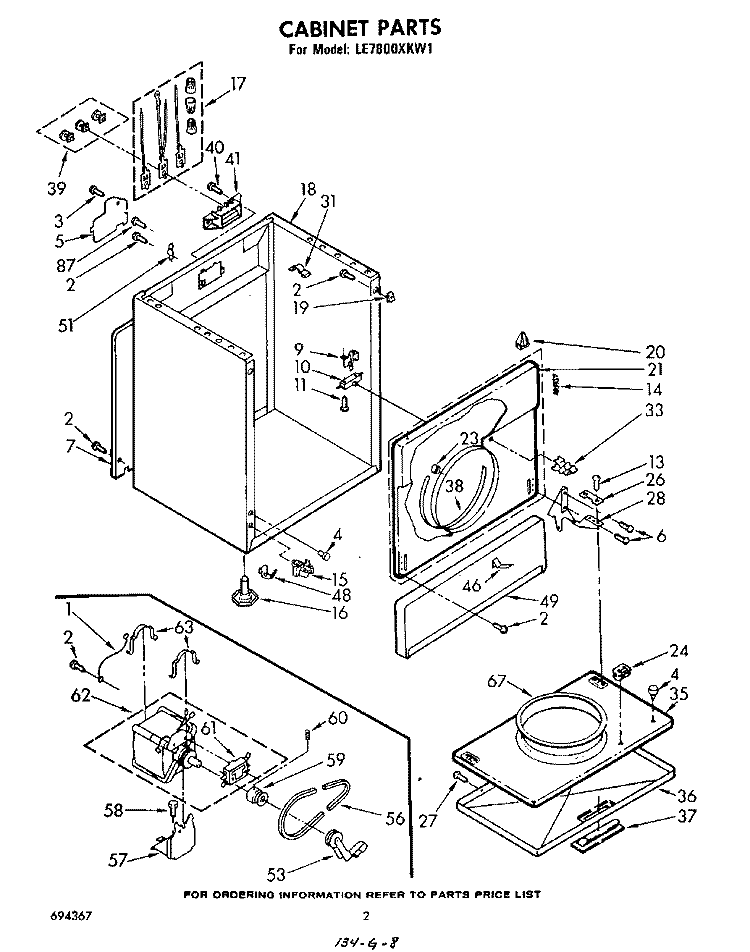 SECTION Diagram and Parts List for LE7800XKW1  Whirlpool Dryer