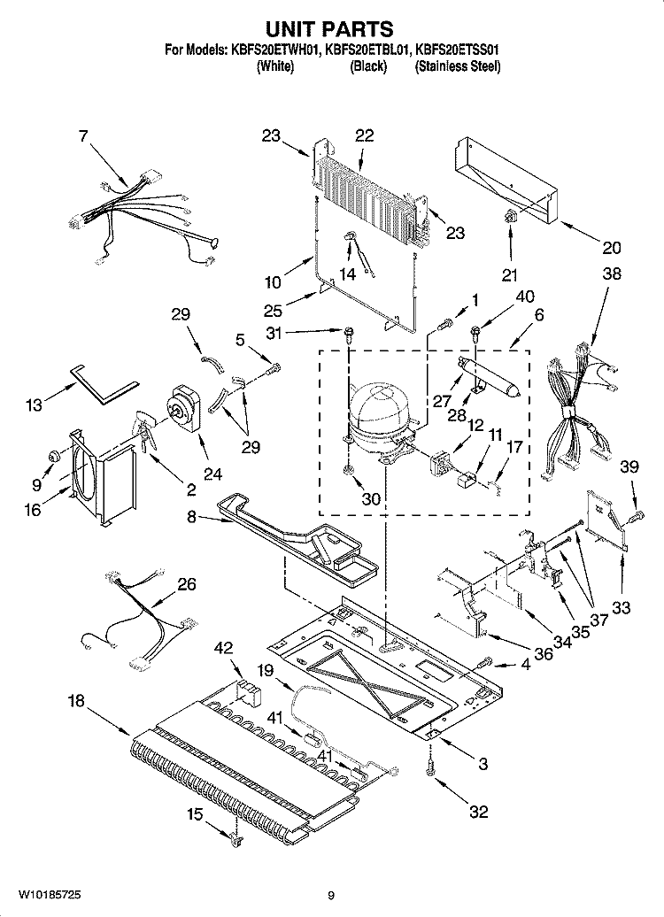 UNIT PARTS Diagram and Parts List for KBFS20ETWH01  KitchenAid Refrigerator