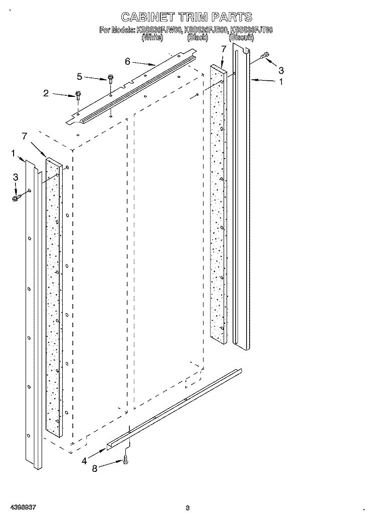 CABINET TRIM Diagram and Parts List for KSSS36FJW00  KitchenAid Refrigerator