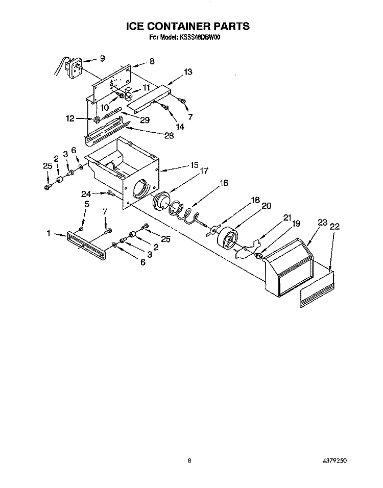 ICE CONTAINER Diagram and Parts List for KSSS48DBW00  KitchenAid Refrigerator