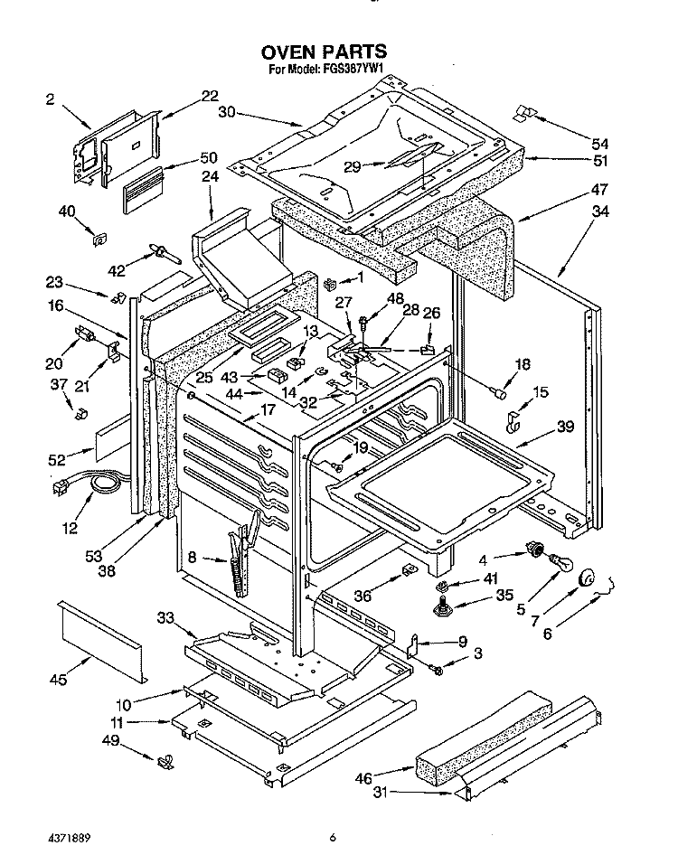 OVEN Diagram and Parts List for FGS387YW1  Roper Range